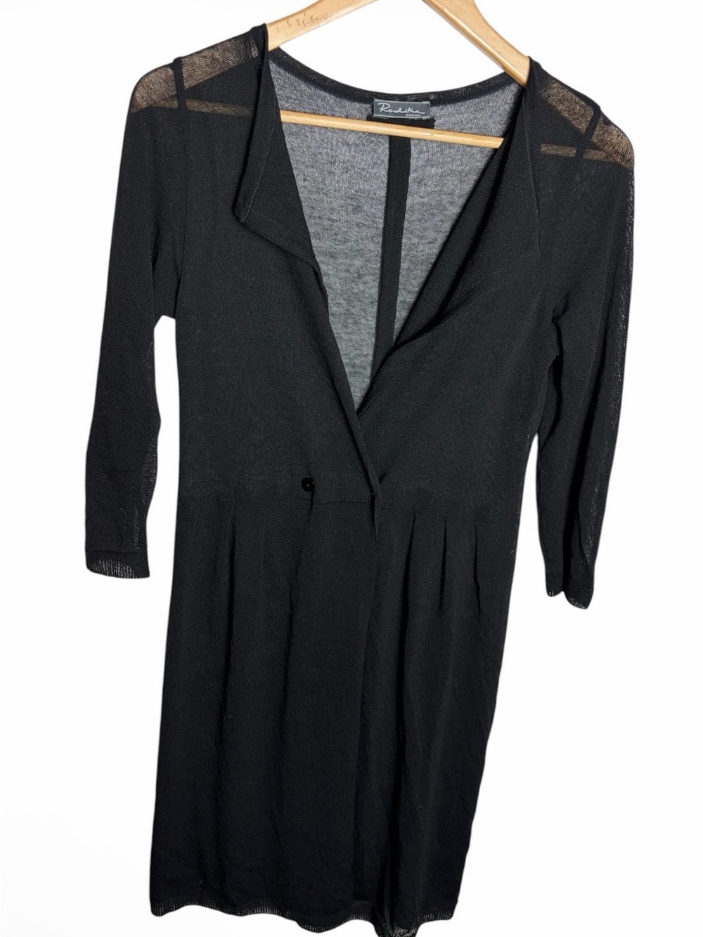 Rodika zanian black goth mesh sheer knit midi sweater cardigan with split v neck